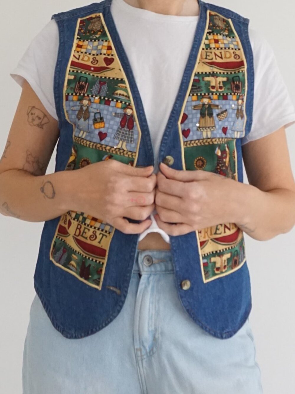 Vintage Quacker Factory Blue Storybook Novelty Character Cotton Button Vest S